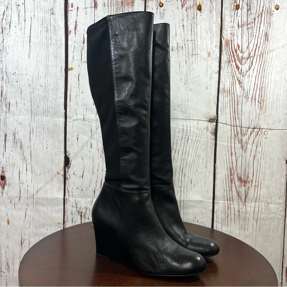 Michael Kors Bromley Wedge Boot Knee High in Black Leather women’s size 10